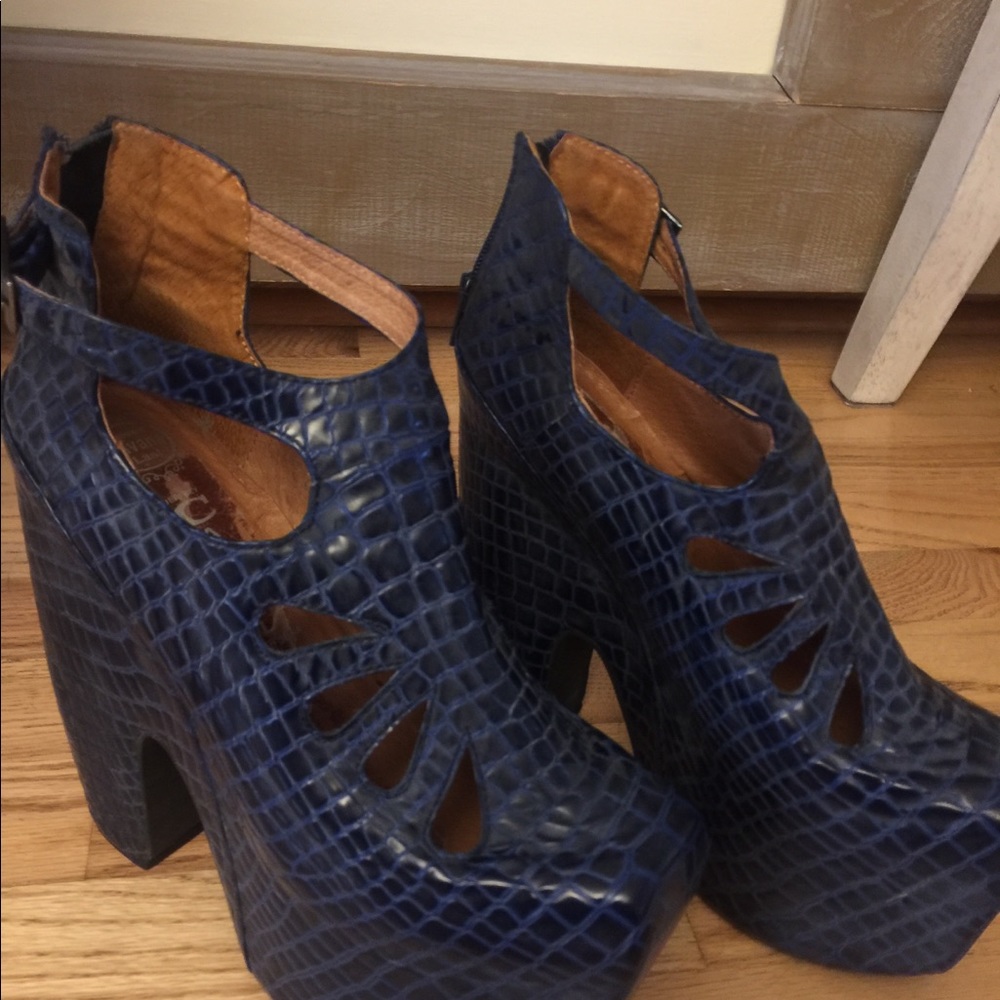 Jeffrey Campbell Navy Croco Patent platforms